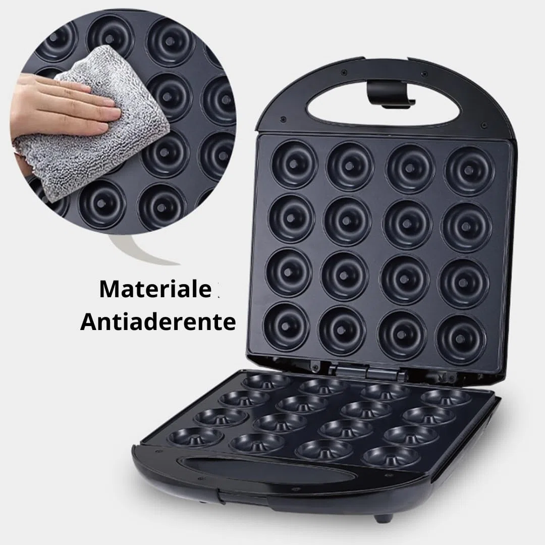 Macchina per Ciambelle Antiaderente, 16 Ciambelle in 5 Minuti, 850W, Sicura e Facile da Pulire e da Usare, Regalo Perfetto, Ideale per Casa, Pasticceria, Feste, Tè - Piastra per Donuts, Donut Maker