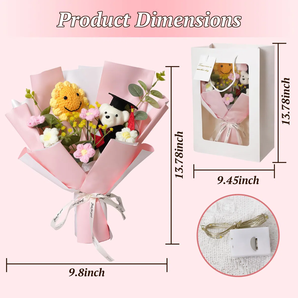 RUIOMII Orso Fiori Uncinetto, Bellissimo Bouquet Fiori Fatti a Mano per la Festa della Mamma Laurea Compleanno Anniversario di Matrimonio