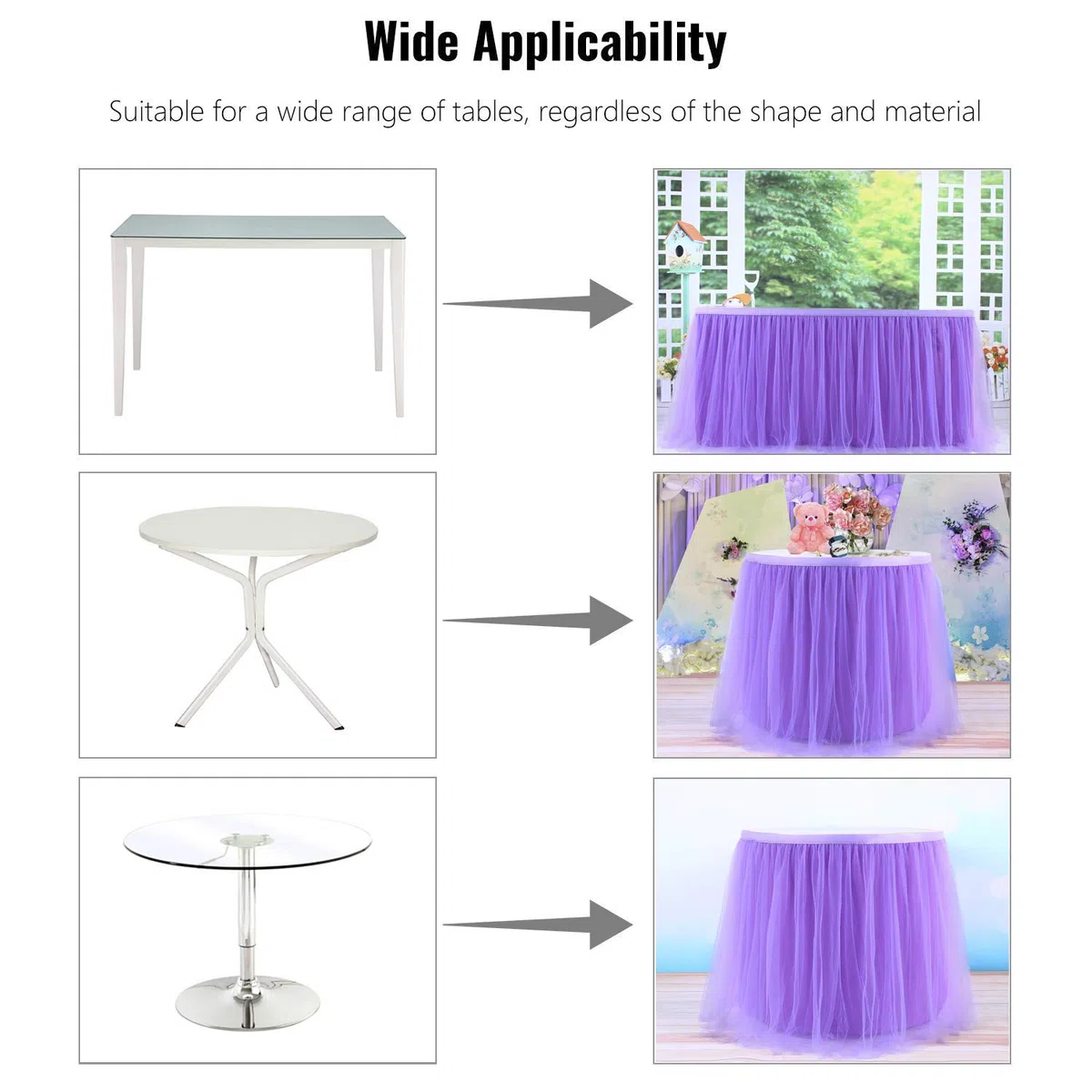 14ft / 426cm Viola Gonna da Tavolo, Garza da scrivania in Tulle Romantico, Decorazione da tavola, tovaglia da Tavolo per Tutu con Fiocchi di Neve, per Shower, Matrimonio, Compleanno,Natale