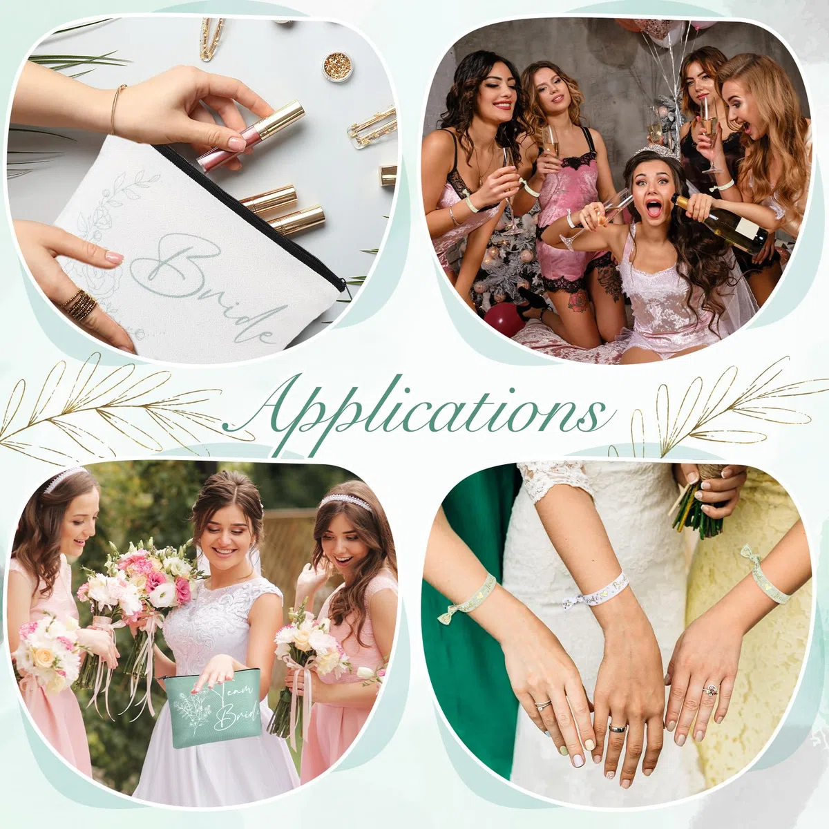 24 Pezzi Regali Nuziali Borsa per il Trucco della Sposa Squadra Occhiali Braccialetto Impostato 8 Borse per Cosmetici 8 Occhiali da Sole a Cuore 8 Braccialetti per Addio al Nubilato Matrimonio
