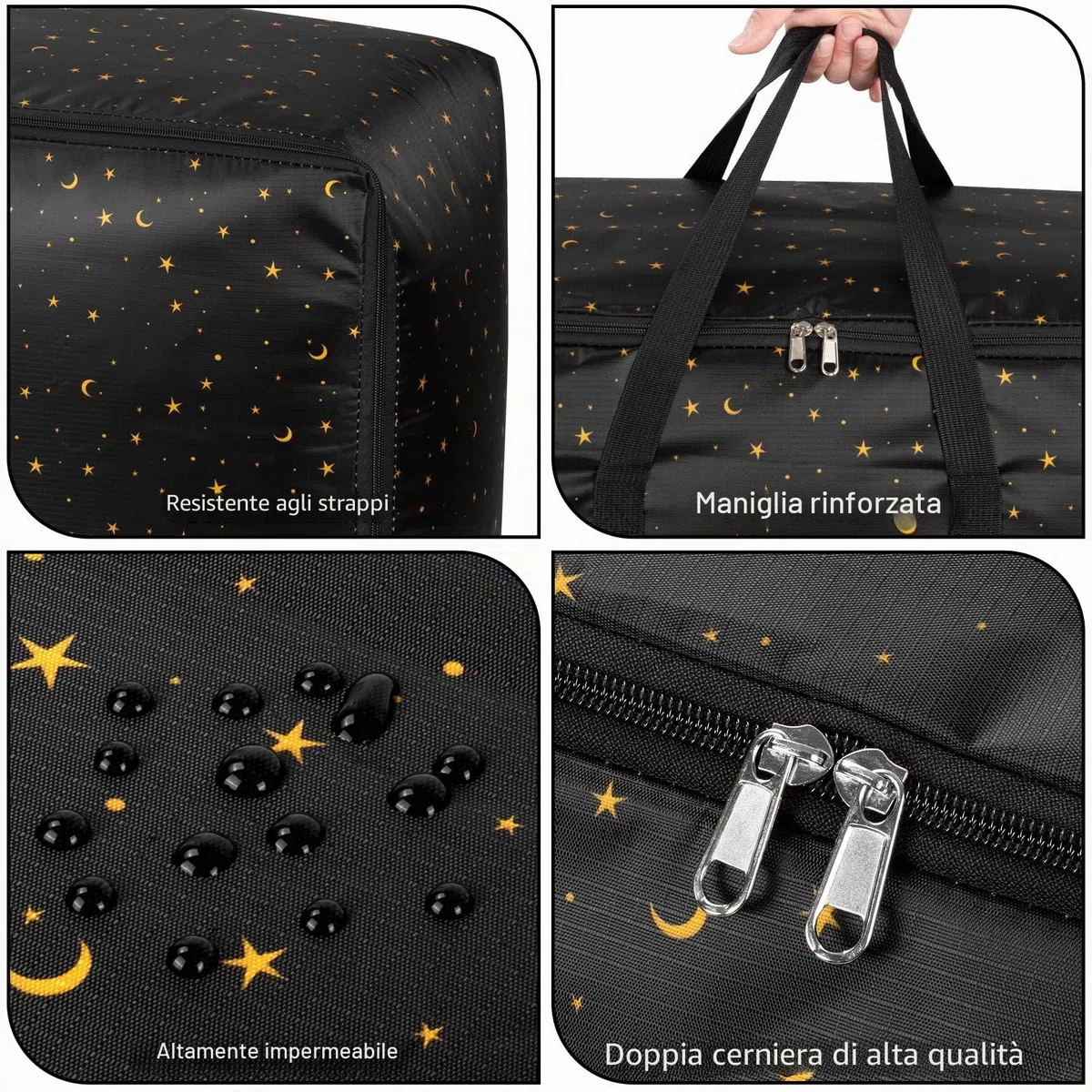 Confezione da 4 grandi scatole per riporre oggetti con coperchi, Contenitori grandi e resistenti impermeabili per traslochi, borse per vestiti con cerniera per la casa, Borsa da lavanderia resistente