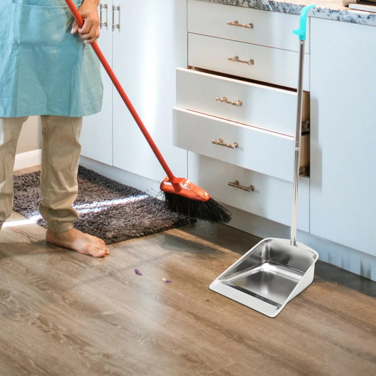 Housoutil Paletta Acciaio Spazzatura, Paletta Inox Addensato, Paleta Zincata con Manico Verticale a Manico Lungo Senza Flessione, Paletta Verticale per Cucina Ufficio Cortile Pastorale
