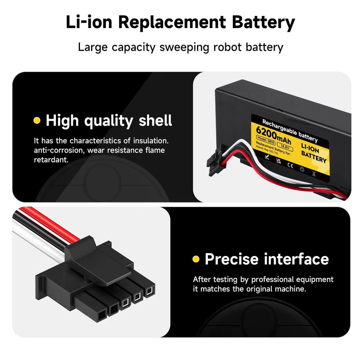 Batteria sostitutiva 6200mAh/14,8V per Xiaomi Mop/Mop 2s / Mop Pro, STYTJ02YM, per Xiaomi T12 S12, per Xiaomi Vacuum Batteria dell'aspirapolvere