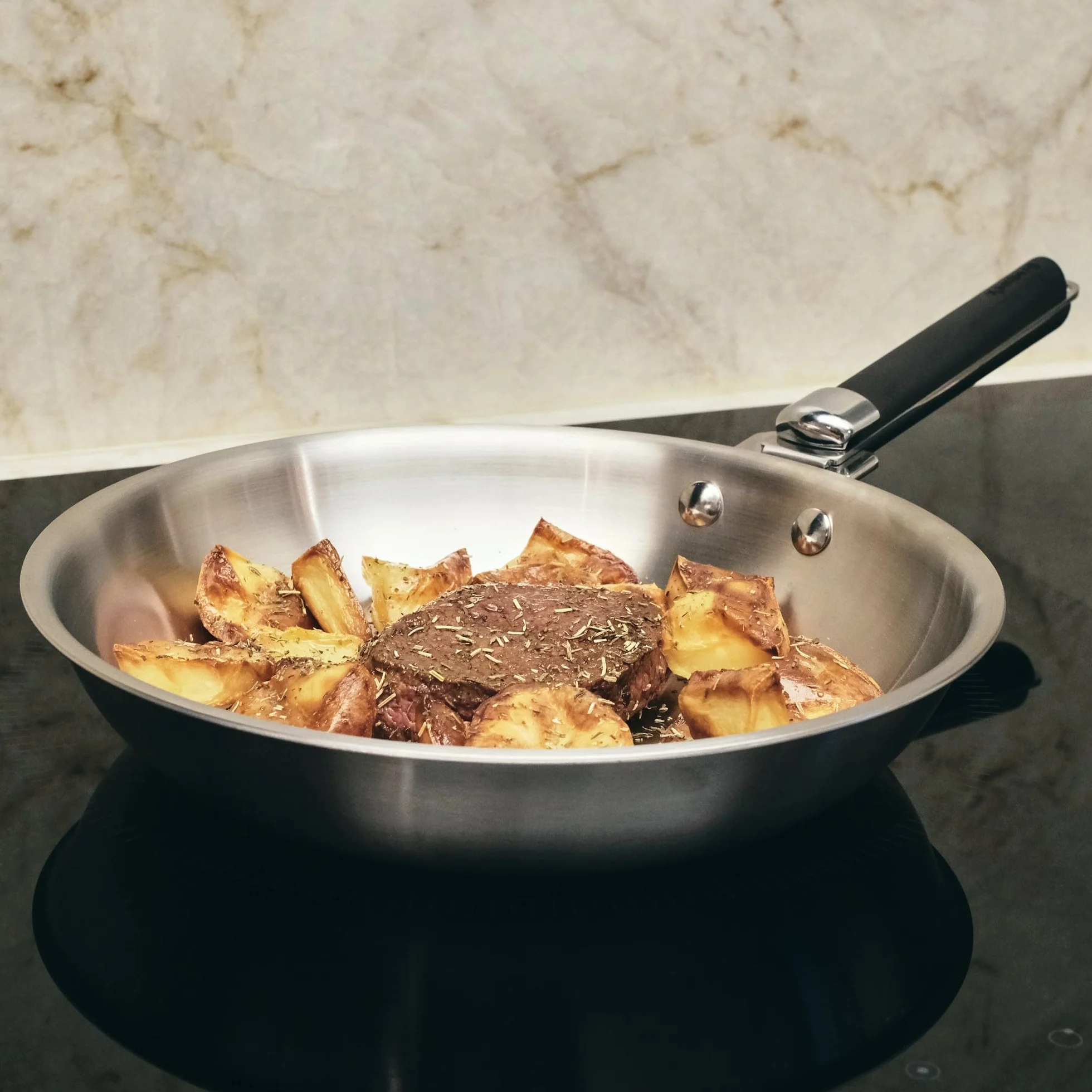 Kamberg - Padella in acciaio inox 24 cm manico rimovibile - Acciaio inossidabile 18/10 Triply - Tutti i piani cottura tra cui induzione e forno