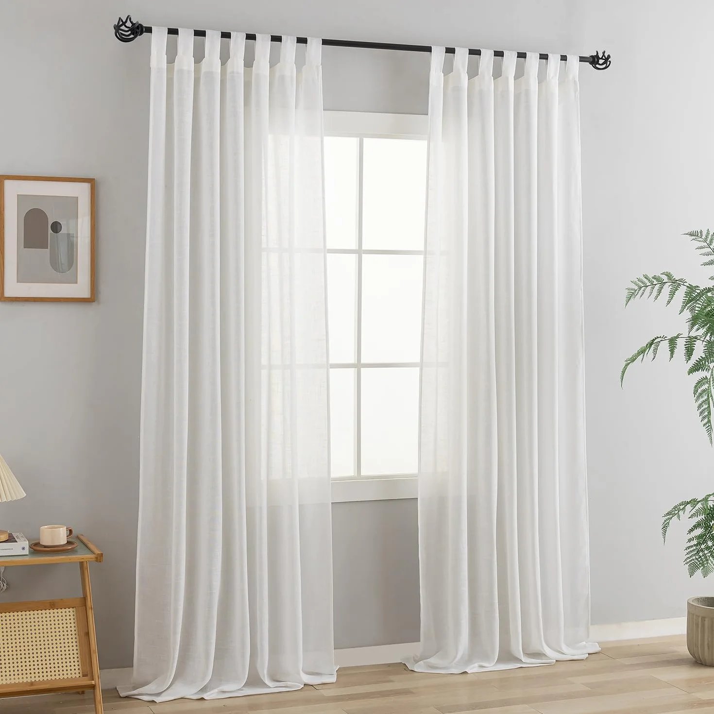 Set di 2 tende con passanti, per soggiorno, tessuto misto lino (bianco, altezza 245 x larghezza 140 cm)