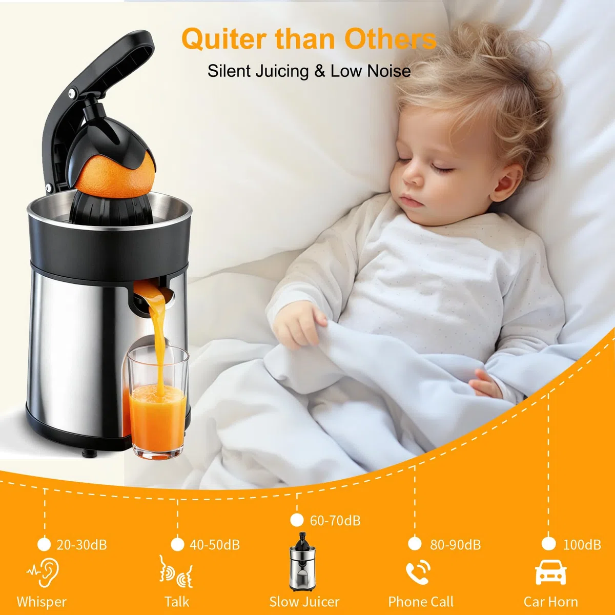 Romon Spremiagrumi Elettrico, 85W Spremi Limone Frutta Verdura Elettrici Machine, Citrus Juicer 2 Coni Dimensioni, Acciaio Inox Elettrodomestici Cucina Antigoccia Senza BPA per Arance Limoni Pompelmi