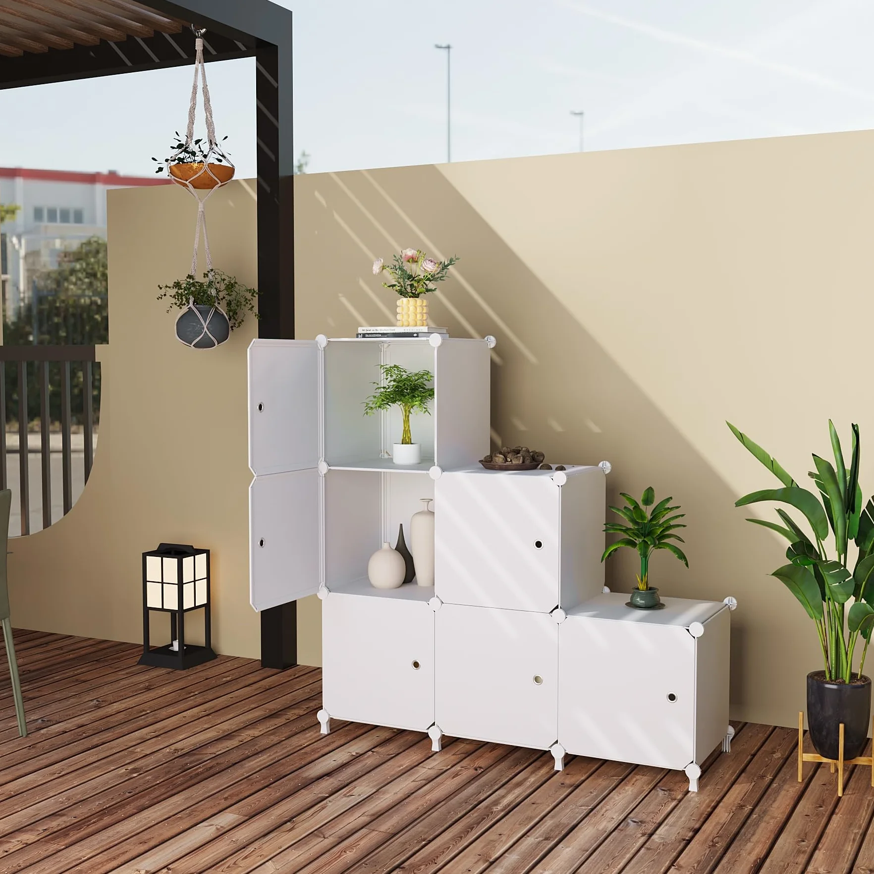 Mobiletto a cubo con anta, 6 cubi, progettato per camera da letto, armadio a cubo e sotto le scale, ogni scomparto 30 x 30 x 30 cm, bianco ATTSL6002