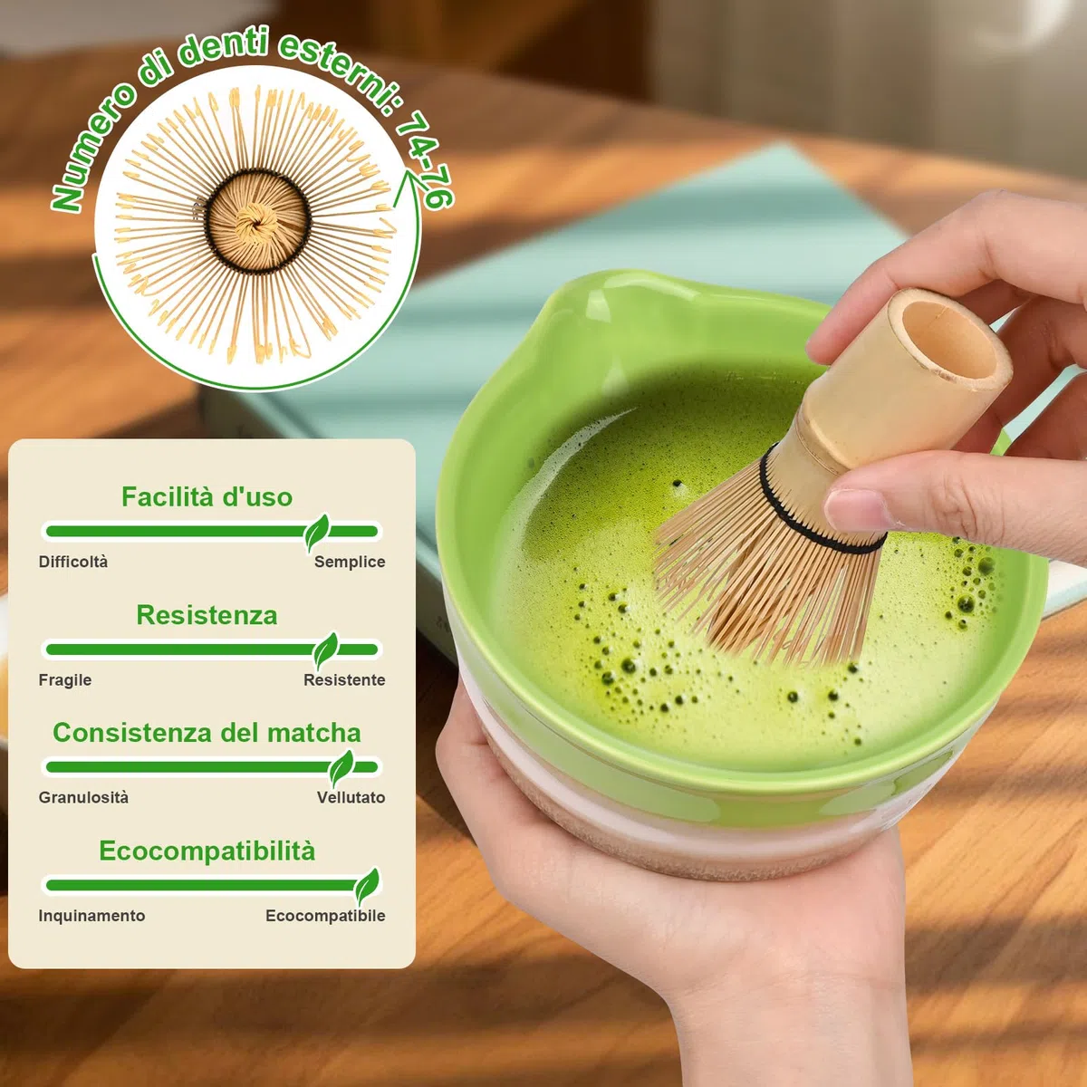 5 Set Matcha,Matcha Cerimoniale,Matcha set da tè matcha,con Frusta Matcha in bambù cucchiaio ciotola e supporto,regalo per gli amanti del matcha