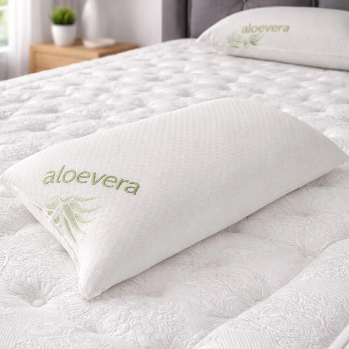 Materassi Russo Coppia Cuscini Memory Foam 40x70 cm, Altezza 18 cm, Guanciali Letto Modello Saponetta Medio Morbidi con Fodera Aloe Vera Sfoderabile, Made in Italy