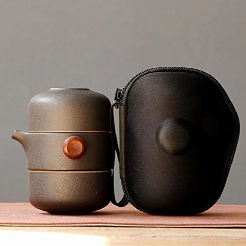 Set da tè Portatile Verde Fatto Un Mano 'Ufficio di Viaggio della Tazza della Tazza del Coperchio della Teiera di Ceramica di Stile Giapponese
