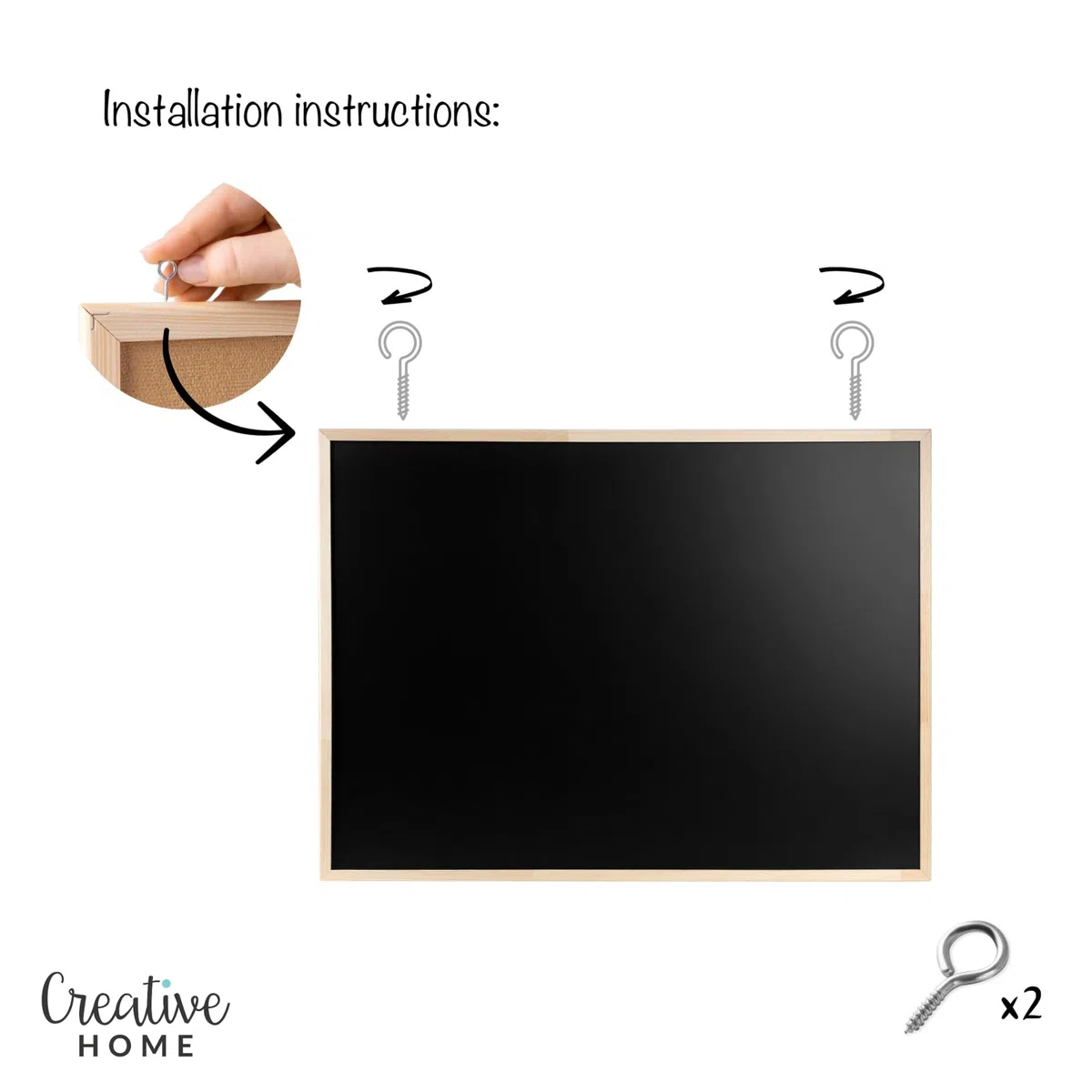 Creative Home Magnetica Lavagna per Gesso 80 x 60 cm (+/- 2) | Lavagna da Parete Nera con Cornice Legno | Bacheca Parete Gessetti - Lavagna Cancellabile | per Scuola, Casa, Ufficio, Cucina per Bambini