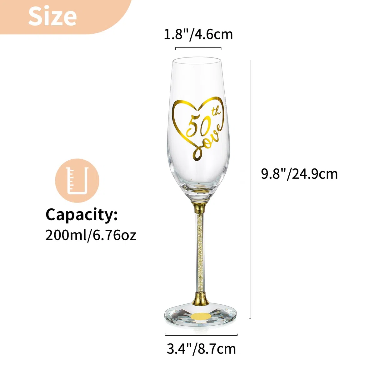 Nuptio 50 Anni Matrimonio Regalo: Set 2 Dorati Bicchieri Champagne con Scatola Legno Champagne Flute per Genitori Coppia Mamma Papà