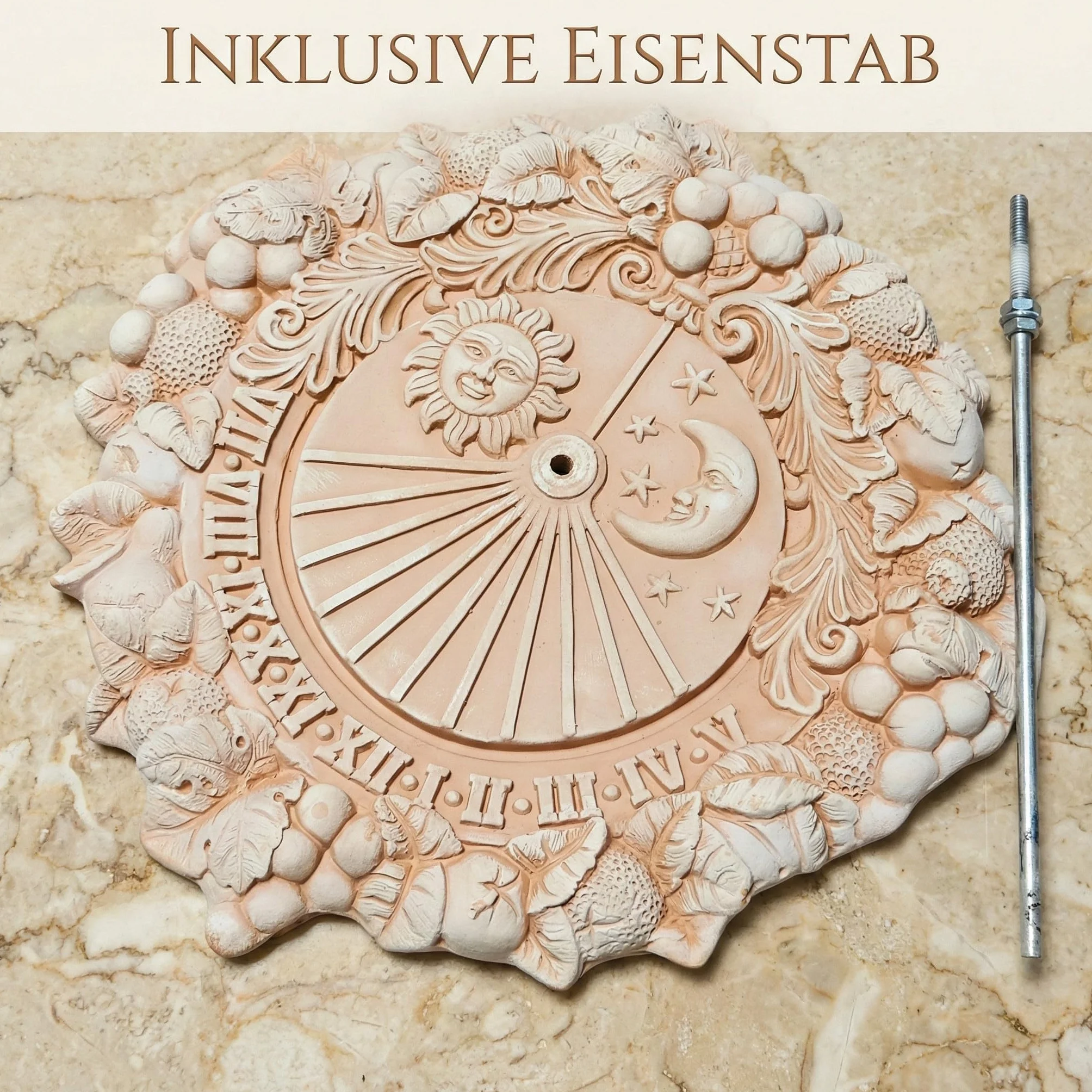 Teramico Meridiana decorativa meridiana in terracotta italiana, resistente al gelo e alle intemperie, prodotto di qualità realizzato a mano (Meridiana 35 cm)