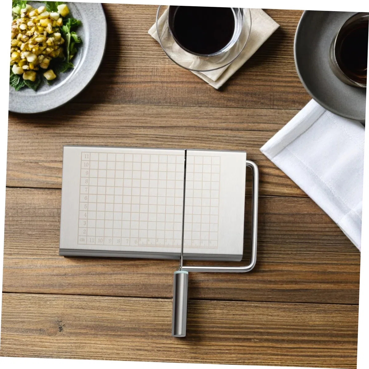 Affetta Formaggio con Scala Chiara Uso Stabile in Acciaio Inossidabile Pad in Silicone, Utensile Versatile per Affettare Verdure e Salsicce in Cucina