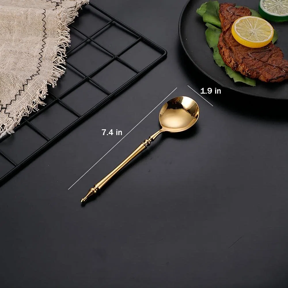 Argenteria in acciaio inox 304 di alta qualità, set da 6 pezzi, coltello da bistecca, forchetta e cucchiaio (oro)