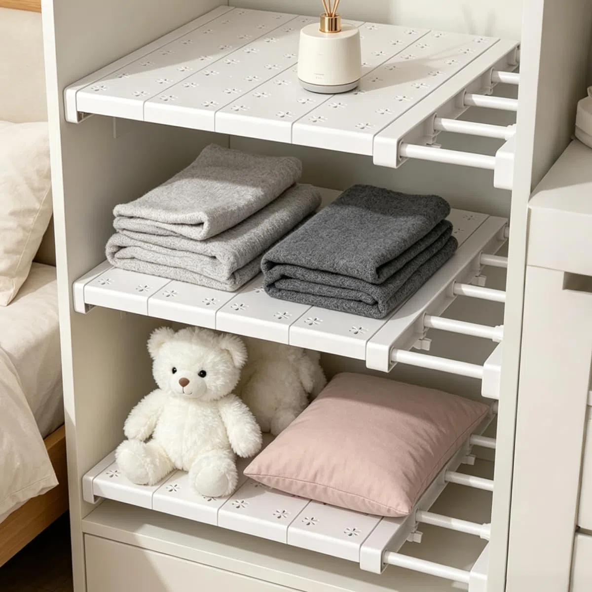 Scaffale estensibile per armadio, organizer telescopico regolabile, ripiani estensibili per camere da letto, bagni, armadi, scarpiere, lunghezza 48-80 cm, larghezza 24 cm