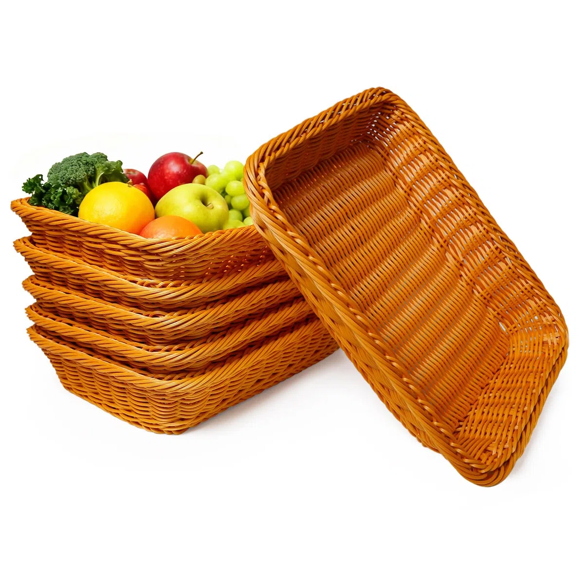6 Pezzi Cestini Pane Vimini Rettangolari Cestino Portapane Vimini Sintetico Cesto Portaoggetti Rettangolare Cestini Intrecciati per Pane Frutta Verdure Casa Cucina Ristorante (35 x 25 x 7 cm)