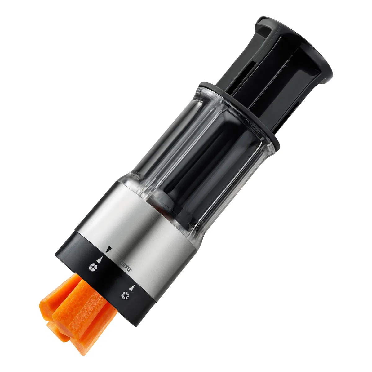Gefu, tritatutto 13421 Flexicut per verdure e frutta, in acciaio inox con inserto per centrare il prodotto