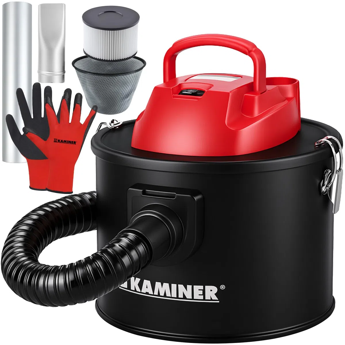 Aspiracenere/Aspirapolvere 10 L Senza Sacco con Soffiante – 800 W, 16 kPa, Filtro HEPA + filtro tessuto, Serbatoio acciaio, tubo alluminio, doppia bocchetta – per camini, stufe a pellet