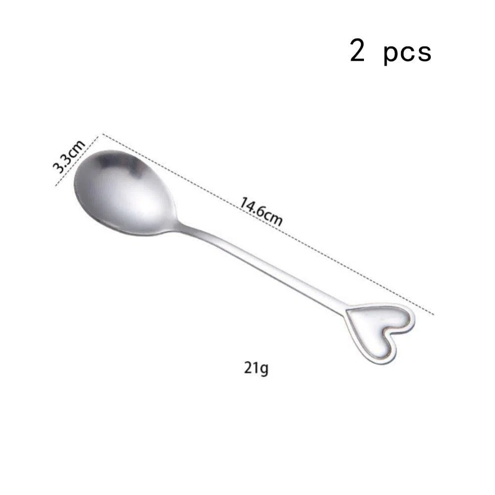 2 Pezzi in Acciaio Inossidabile a Forma di Cuore caffè tè Cucchiaio Forchetta Dessert Zucchero Mescolando Cucchiai Decorativi Cucchiaino Regalo di Nozze Utensili Cucina