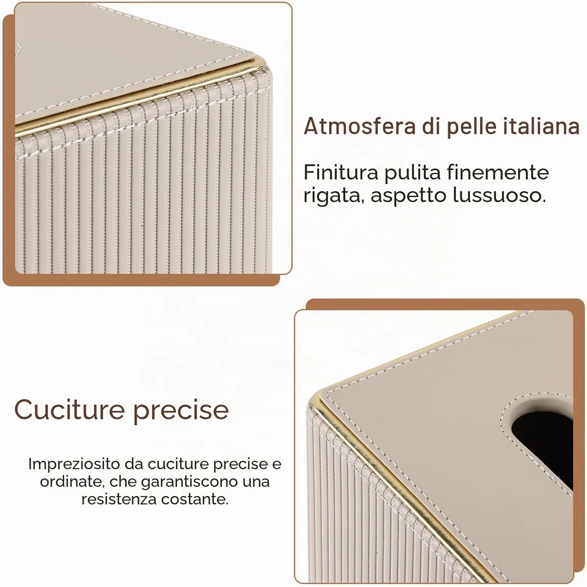 GORESE Porta Fazzoletti,Scatola per Fazzoletti in Pelle Dispenser per Fazzoletti Tissue Box per Ufficio, Casa,Bagno,Auto(Beige)