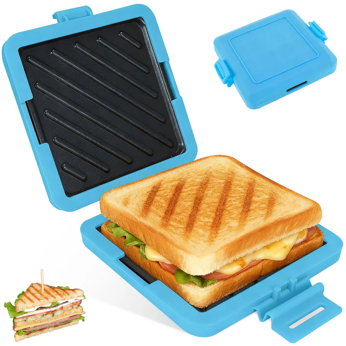 Macchina Toastie Microonde, Tostapane Piastra Toast Silicone Antiaderente Senza Fili, Pentole Toaster Sandwich Tecnologia Heatwave per Ufficio, Dormitorio, Cucinare Deliziosi Panini Croccanti (Blu)