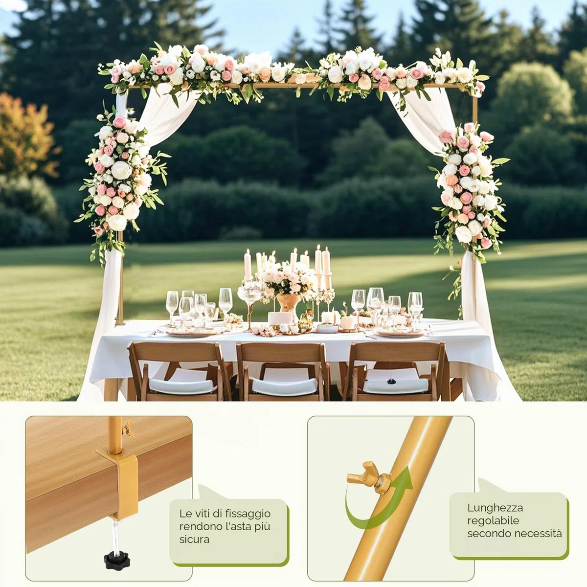 Arco da Tavolo Regolabile, Kit Quadrato con Arco per Palloncino da 120 a 260 cm, Supporto per Binario da Tavolo per Natale, Matrimonio, Compleanno, Decorazione per Feste, Decorazione per Anniversario