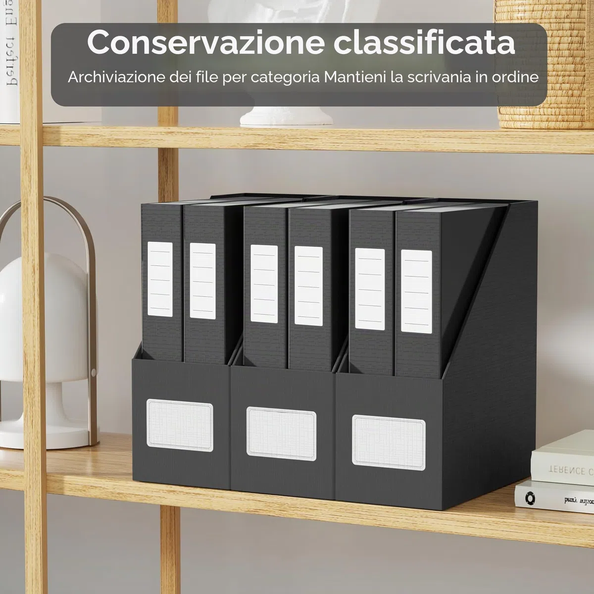 JiaWei Portariviste 3 Pezzi, Fondo Robusto, Realizzato in Cartone Extra Robusto da 1800 g/m², Larghezza 10,5 cm, A4 Cartella stand-up, per casa, ufficio e scuola - Nero