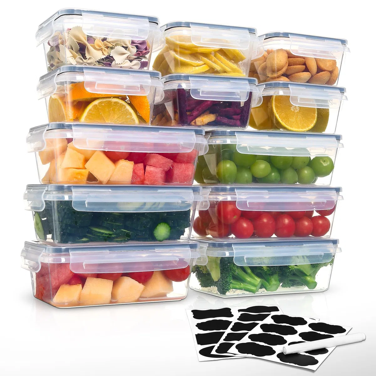 12 Contenitori Ermetici per Alimenti, 6 x1 L + 6 x 500mL, Senza BPA, 100& Ermetica, Portatile