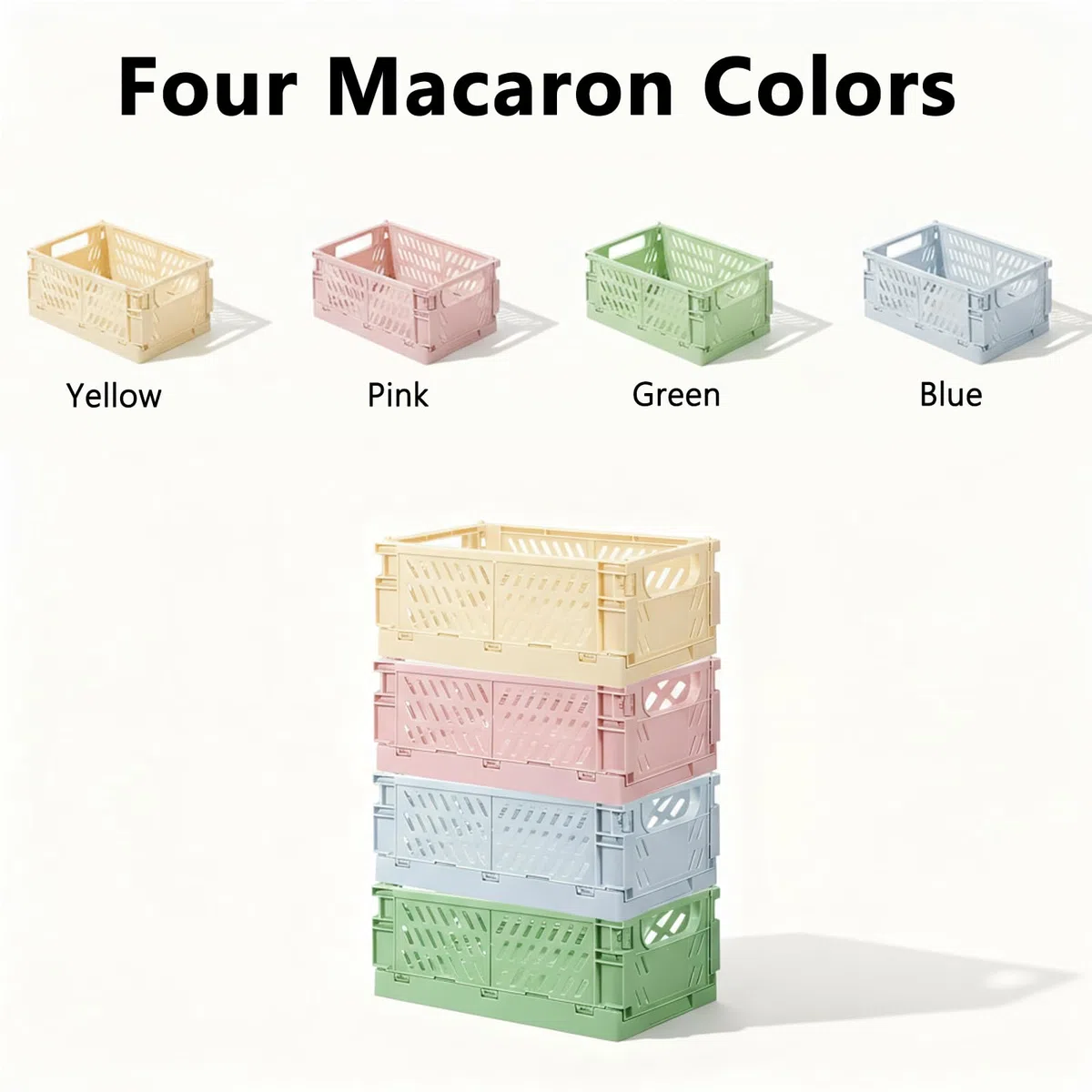 Confezione da 8 casse pieghevoli in plastica, mini casse per il latte colorate, graziose ceste impilabili per classe, ufficio, bagno, facili da usare (15 x 9,9 x 6,1 cm, 25,4 x 16,5 x 10,4 cm