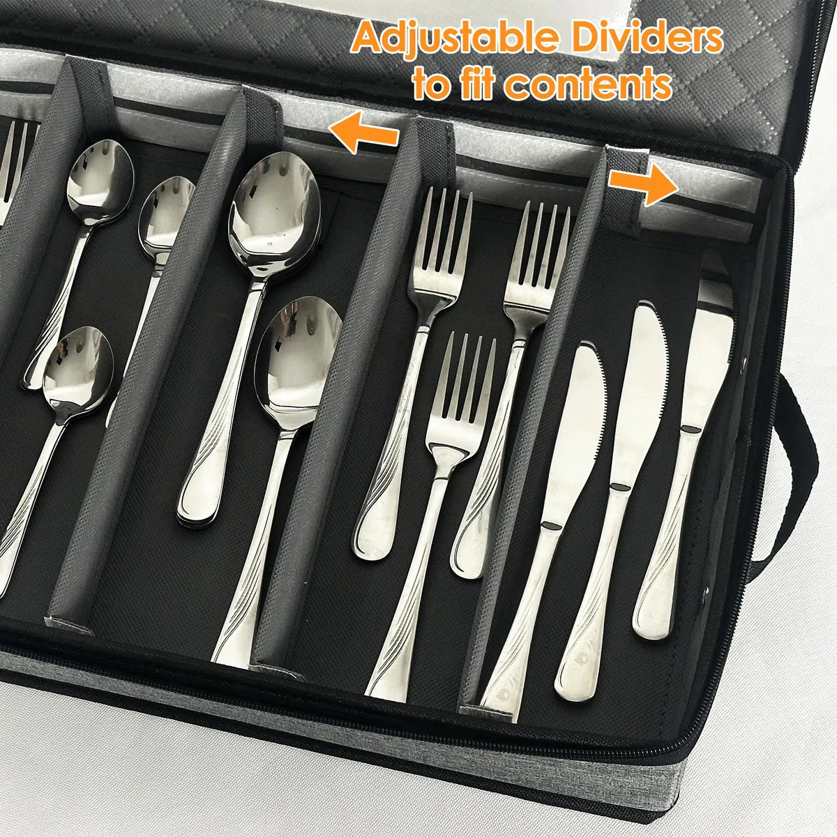 Custodia per posate e utensili, scatola per posate con divisori, portaposate a 5 scomparti con coperchio rimovibile, manici per coltelli (grigio chiaro)