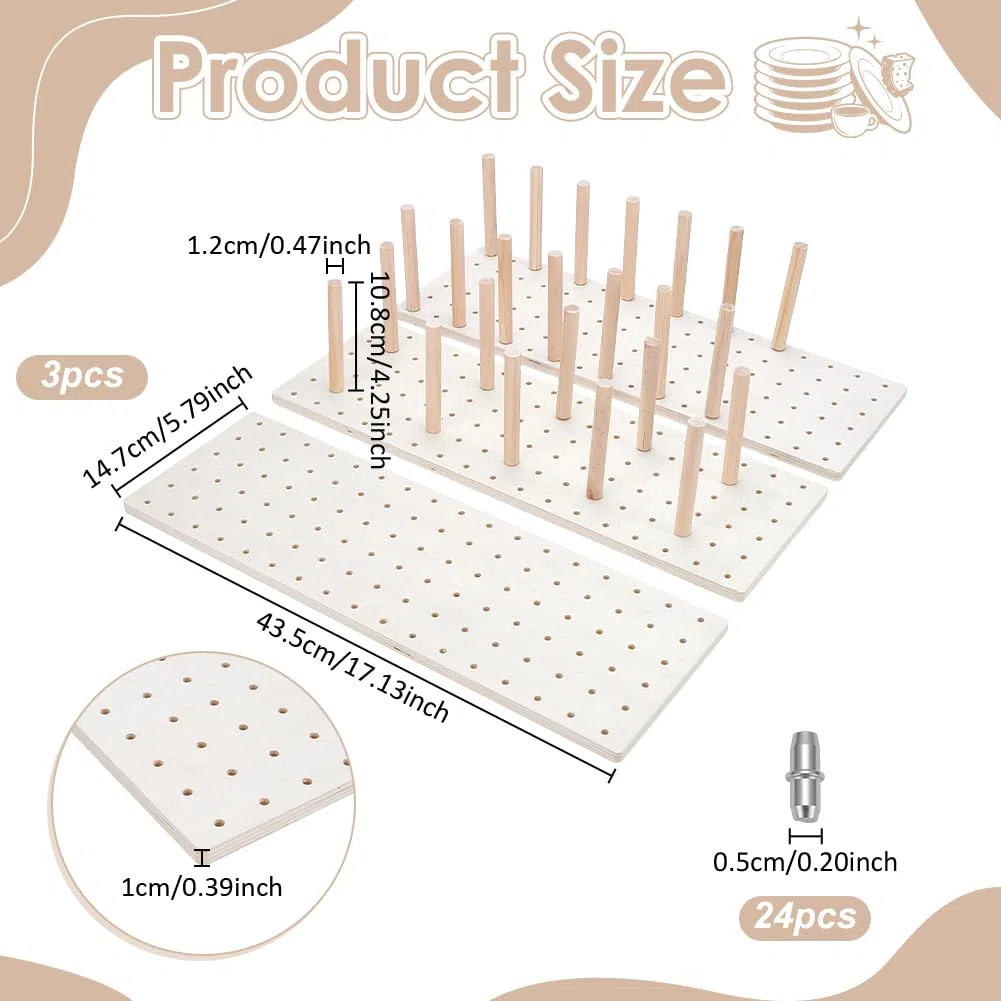 UNICRAFTALE 3 Set Pannello Perforato In Legno Organizzatore Cassetto Vassoio Regolabile Con 24 Tasselli Per Stoviglie Pentole Utensili Da Cucina