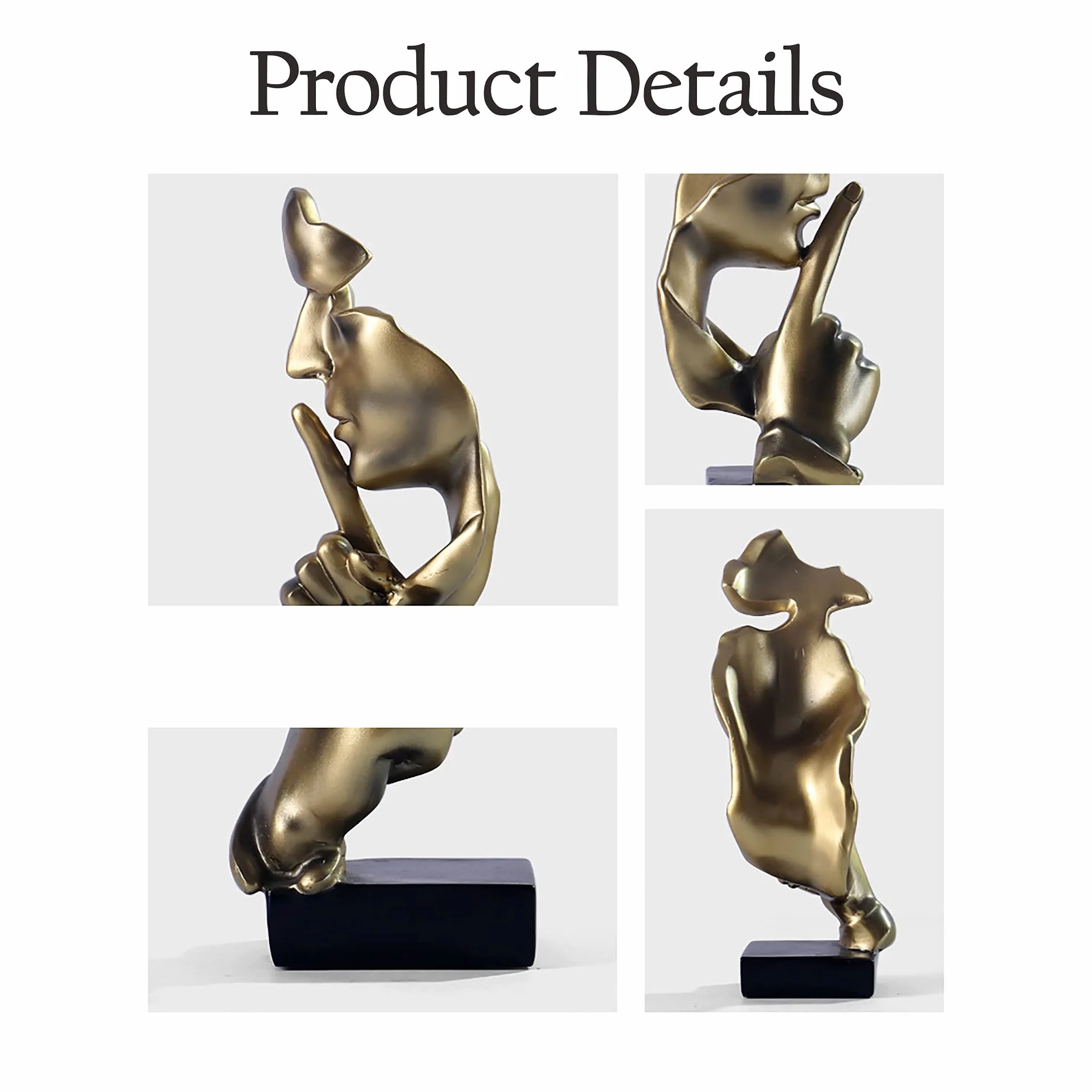 Il Silenzio è Dorato Scultura Astratta, Volto Spezzato Artigianato Creativo Pensatore Ornamento Souvenir, Vita Reale Arte Interessante Statua Regalo Vivid Decorativo, 11 x 10 x 28,5 cm