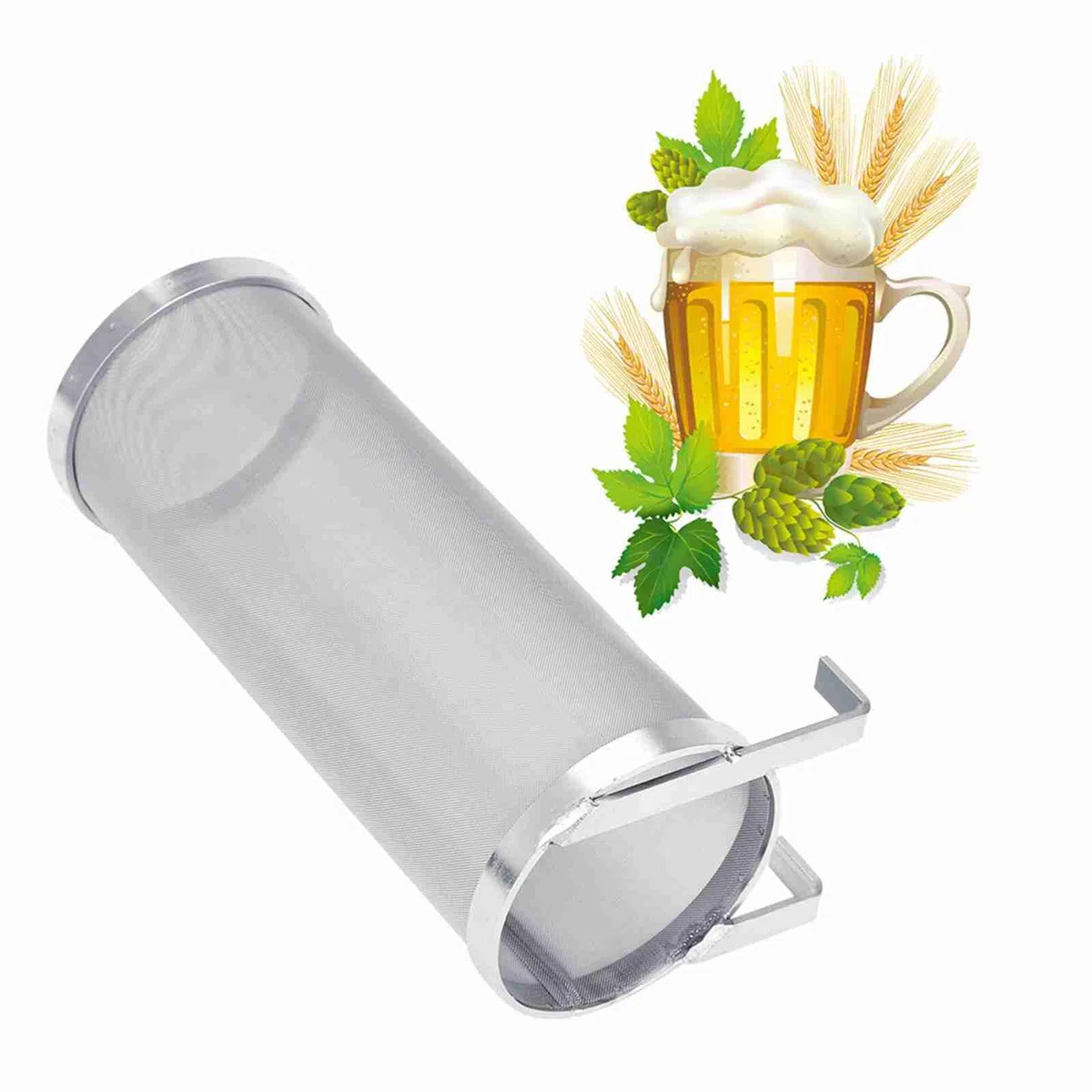 300 Micron Filtro Rete Birra in Acciaio Inox, Casa Homebrew Birra, con Ganci, Filtro Tramoggia Cestello, Birra Luppolo e tè (10 x 25.5cm)