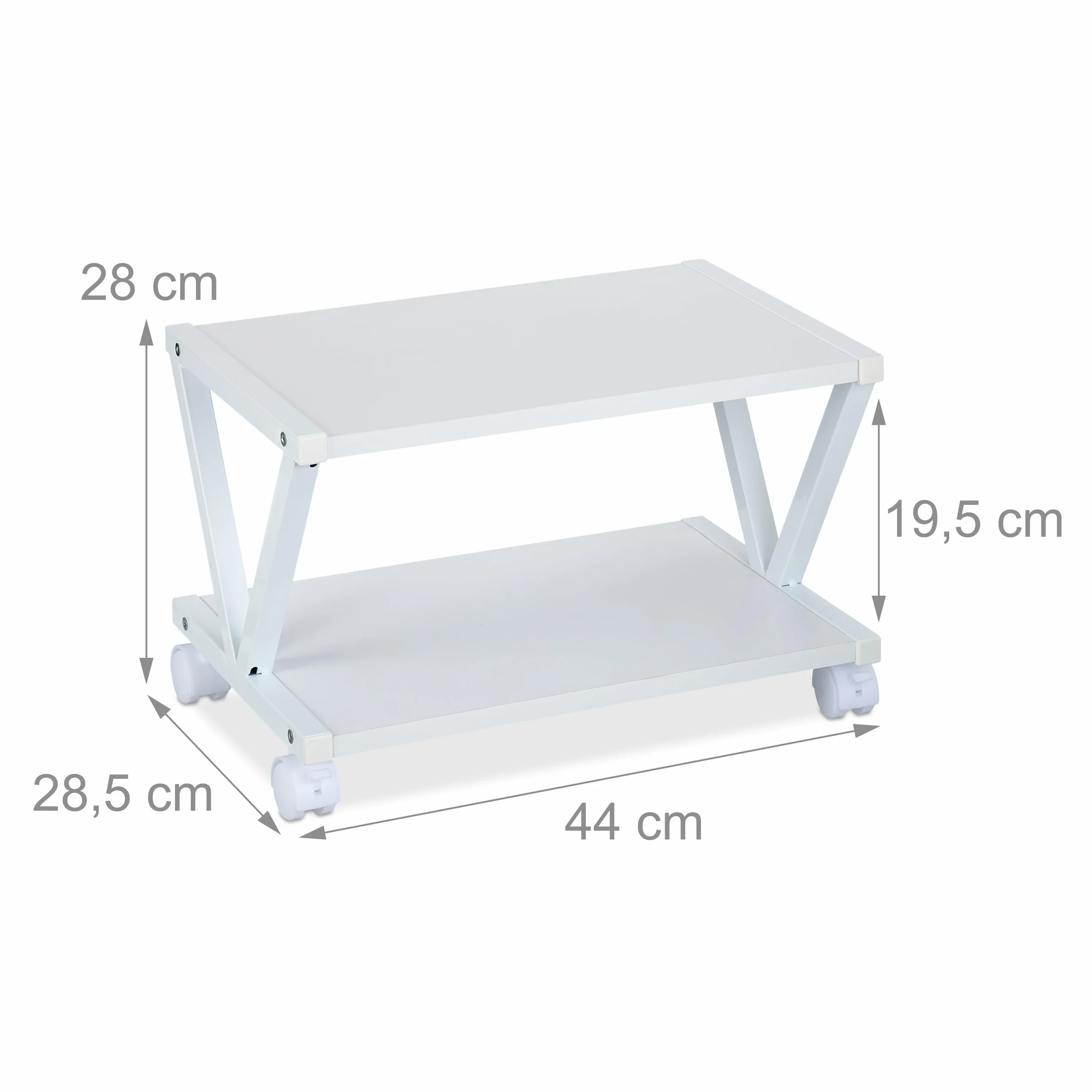 Relaxdays Porta Stampante da Scrivania, Supporto Organizer 2 Ripiani su Ruote, Portadocumenti, HLP 28x44x28,5 cm, Bianco