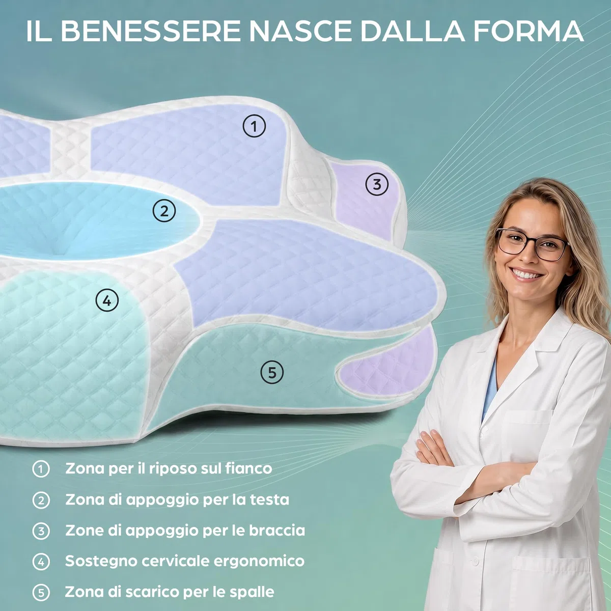 Cuscino Cervicale per Dormire | Cuscino Memory Foam Cervicale Anatomico OEKO-TEX | Cuscino per Cervicale Ergonomico Supporto al Collo | Guanciale Anallergico Sfoderabile e Lavabile Federa Traspirante