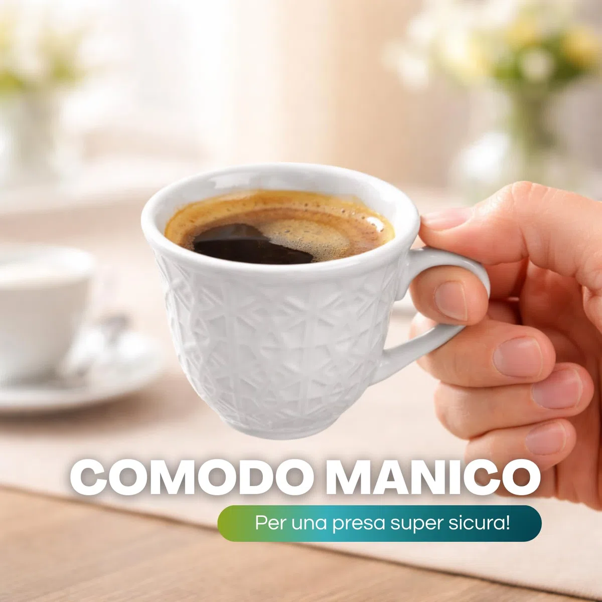 PALUPLUS Set 12 Tazzine Caffè con Piattino in Porcellana da 80 ml, Tazze da Espresso Bianche con decoro e manico, Lavabili in Lavastoviglie, adatte per Microonde -670F