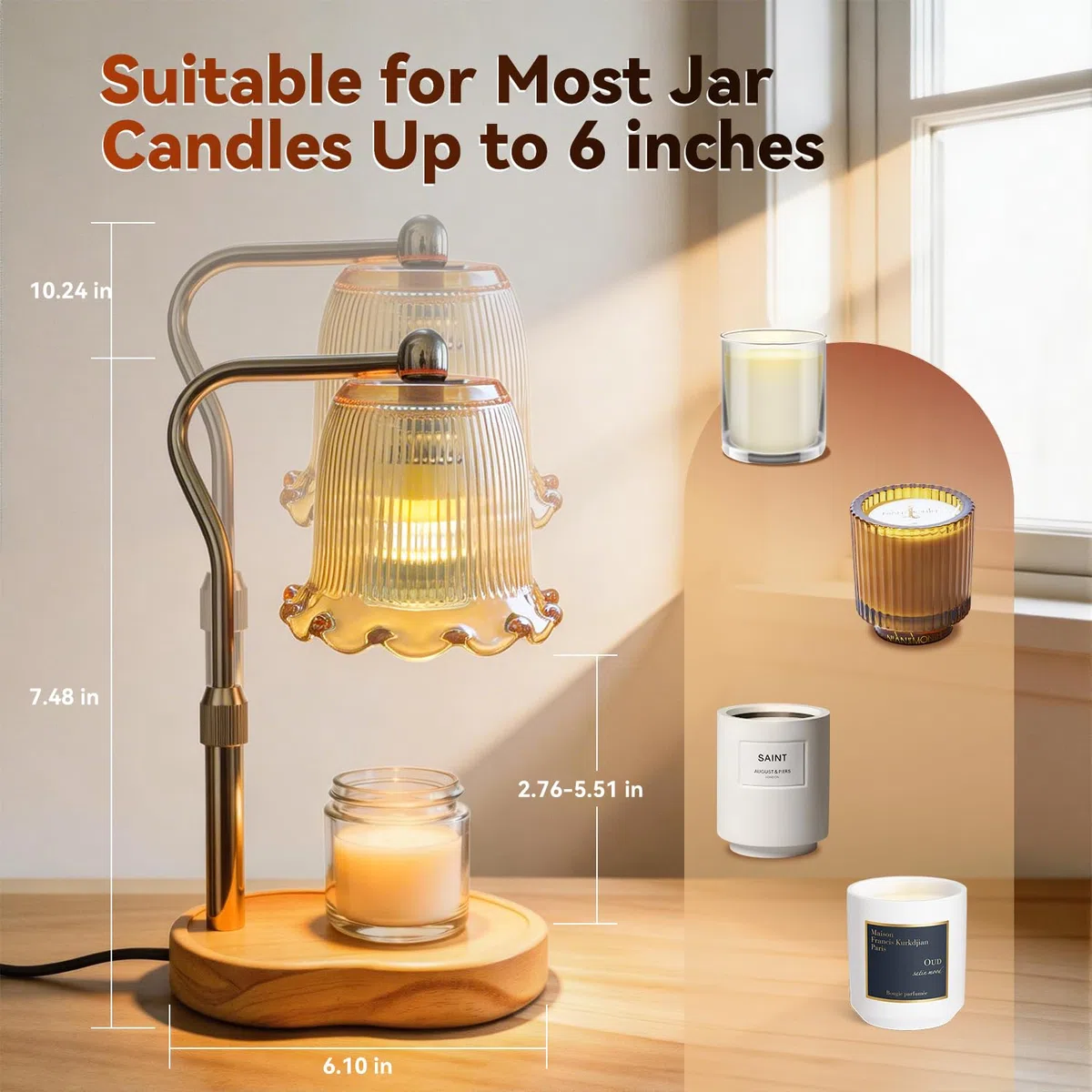 lampada scalda candela,Candle Warmer Lamp with Timer and Dimmer,con 2 lampadine, adatto per interni e arredamento domestico.
