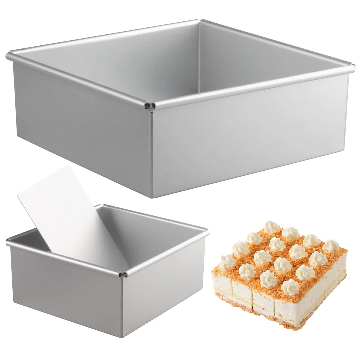 2 Pezzi Stampo Quadrato Alluminio Anodizzato, 6+8 Pollici Stampo Per Torta Quadrata Rimovibile, Tortiere Quadrate in Antiaderente per Tiramisu e Cheesecake, Torte Mousse Mousse