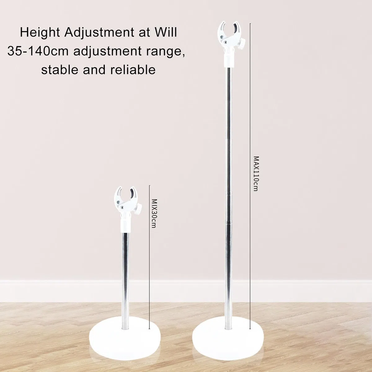 Supporto Terra per Asciugacapelli, Supporto Regolabile in Altezza 35 Cm a 140 Cm con Morsetto Più Grande, Asta Telescopica, Supporto per Asciugacapelli Girevole Compatto e