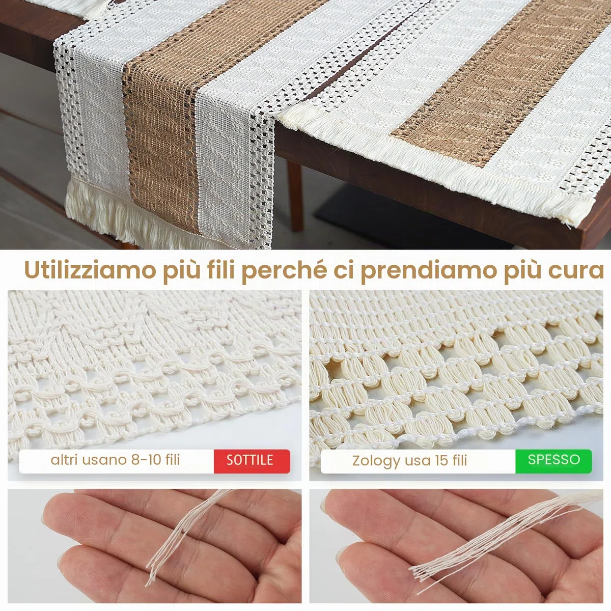 Set di 6 tovagliette fatte a mano in stile bohémien, in iuta di cotone naturale e paglia d'acqua, decorazioni in macramè e tovagliette in stile rustico, per tavolo da pranzo e cucina