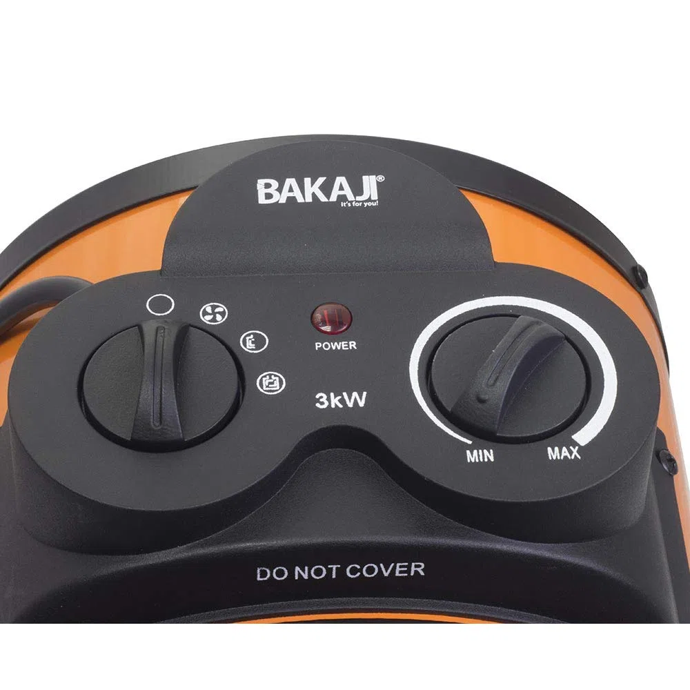 Bakaji Stufa Elettrica con Elementi Riscaldanti in Ceramica Termoventilatore Soffiante Industriale Potenza 3000W Termostato Regolabile Funzione Ventilatore Freddo Inclinazione Regolabile (3000 Watt)