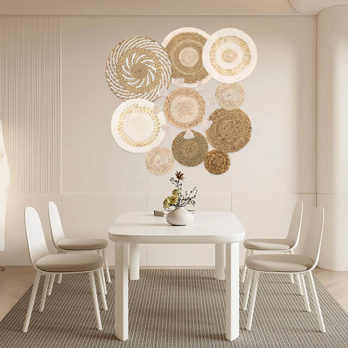 Decorazioni per Paniere da Parete Boho Set di Paniere da Parete Intrecciati Arte Rustica da Pareti Intrecciata a Mano Decorazione per Pareti in Macramè per Decorazione del Salotto (10 PCS)