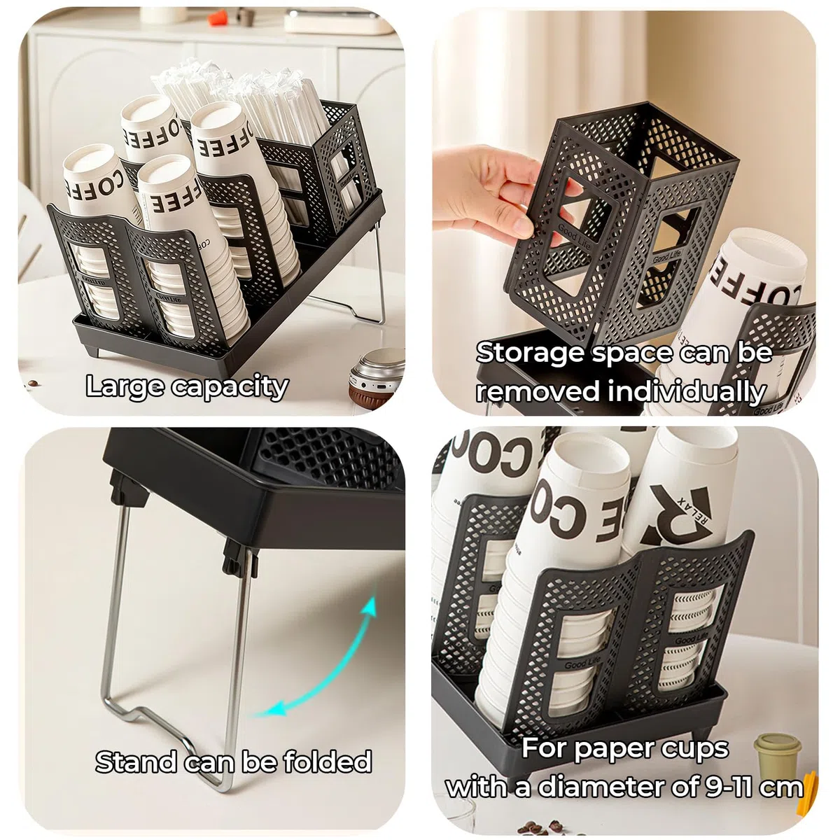 Organizer Angolo Bar per Casa e Ufficio Organizzatore Caffetteria per Bicchieri e Accessori Dispenser da Caffè per Bar Banconi e Sala Relax (Nero)