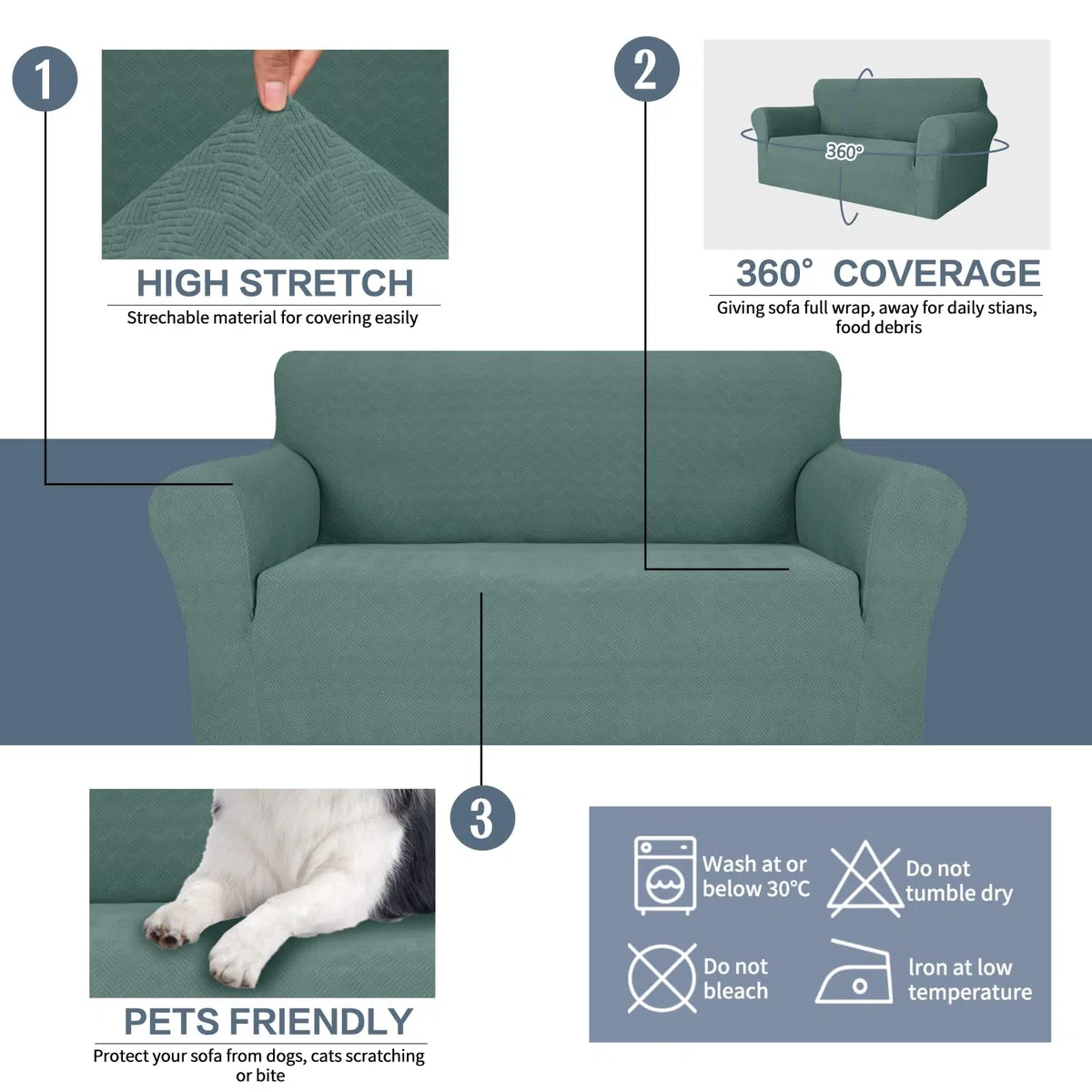 Ystyle Copridivano 2 Posti Con Braccioli, Super Elasticizzato Fodera Divano, Copridivani Antigraffio Gatto Antiscivolo Antimacchia, Universale Moderno Sofa Cover Lavabile, Verde