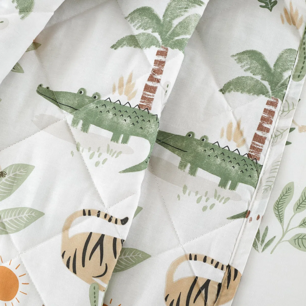 Happy Linen Company Coperta Trapuntata Reversibile per Ragazze Ragazzi Bambini con Animali Safari della Giungla Avorio 150 x 200 cm