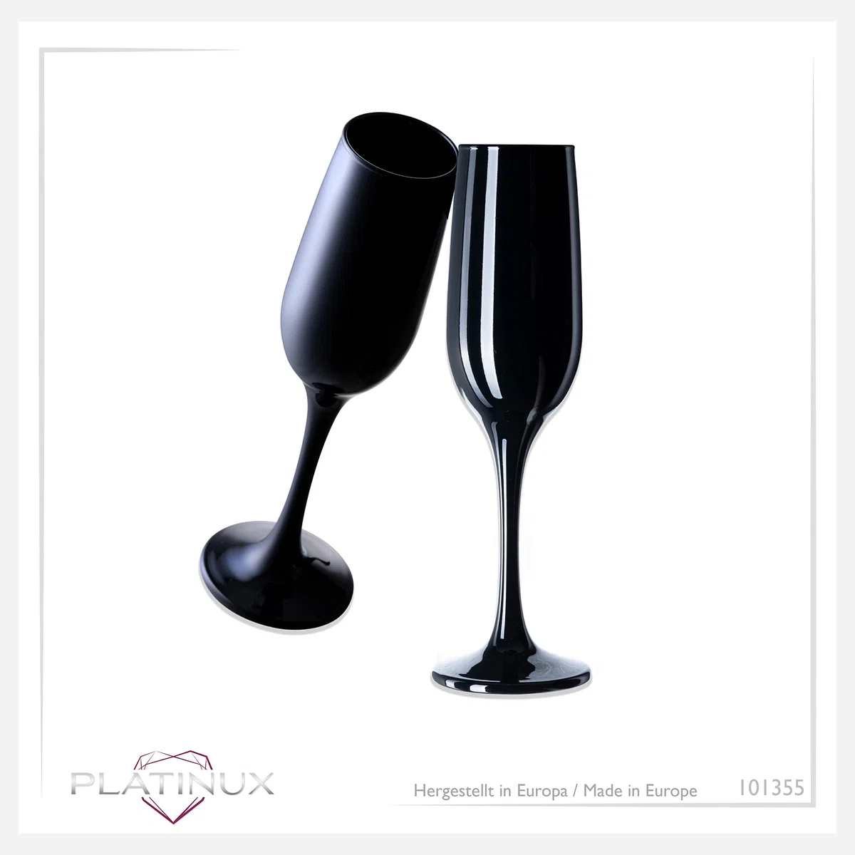 PLATINUX - Set di 6 bicchieri da spumante in vetro nero, design robusto, massimo 210 ml