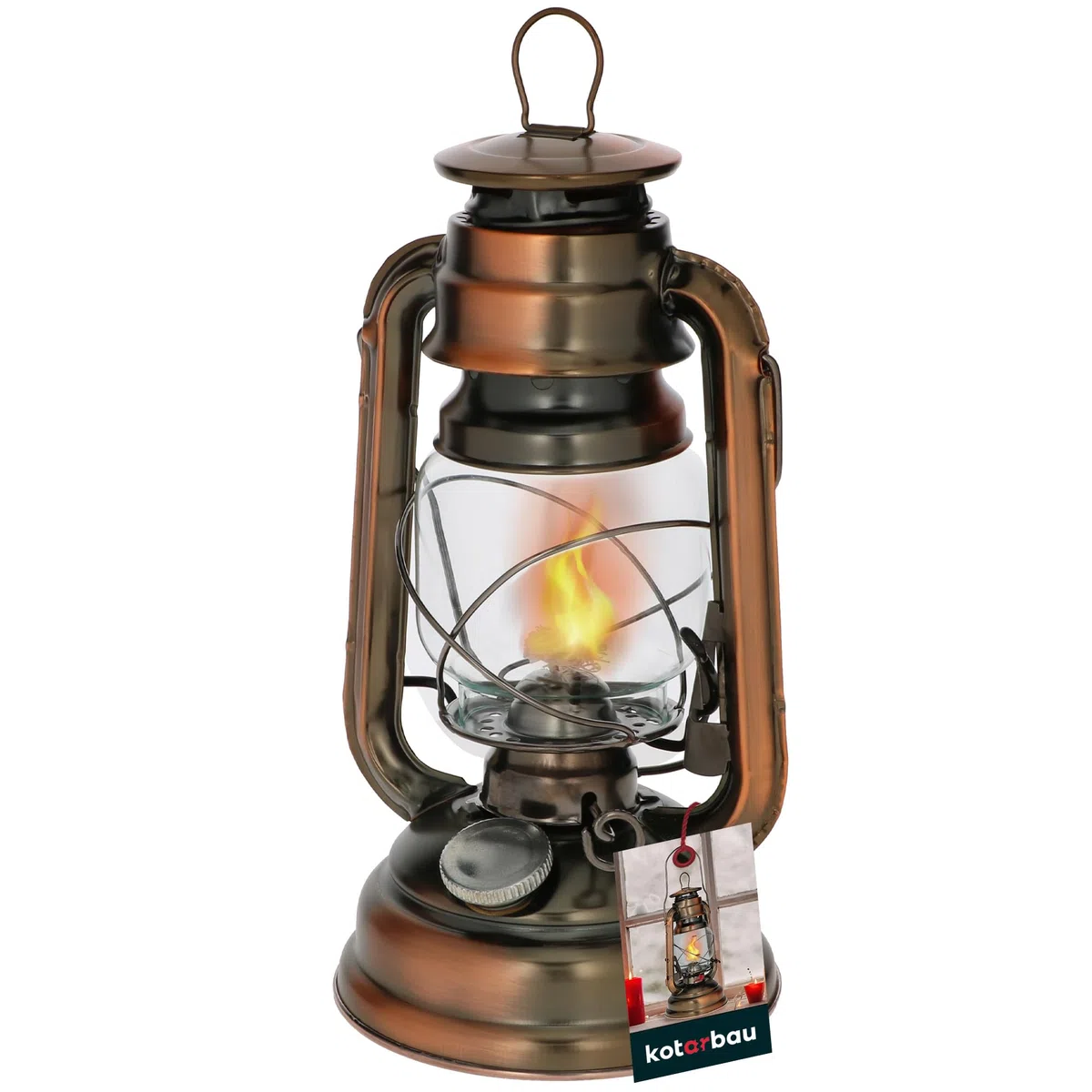 KOTARBAU Lampada a olio con porta stoppino, lampada a petrolio, ricaricabile, antica, lanterna resistente, bulbo in vetro, lampada da tavolo, lanterna, lampada da giardino, bronzo, da terra o sospesa