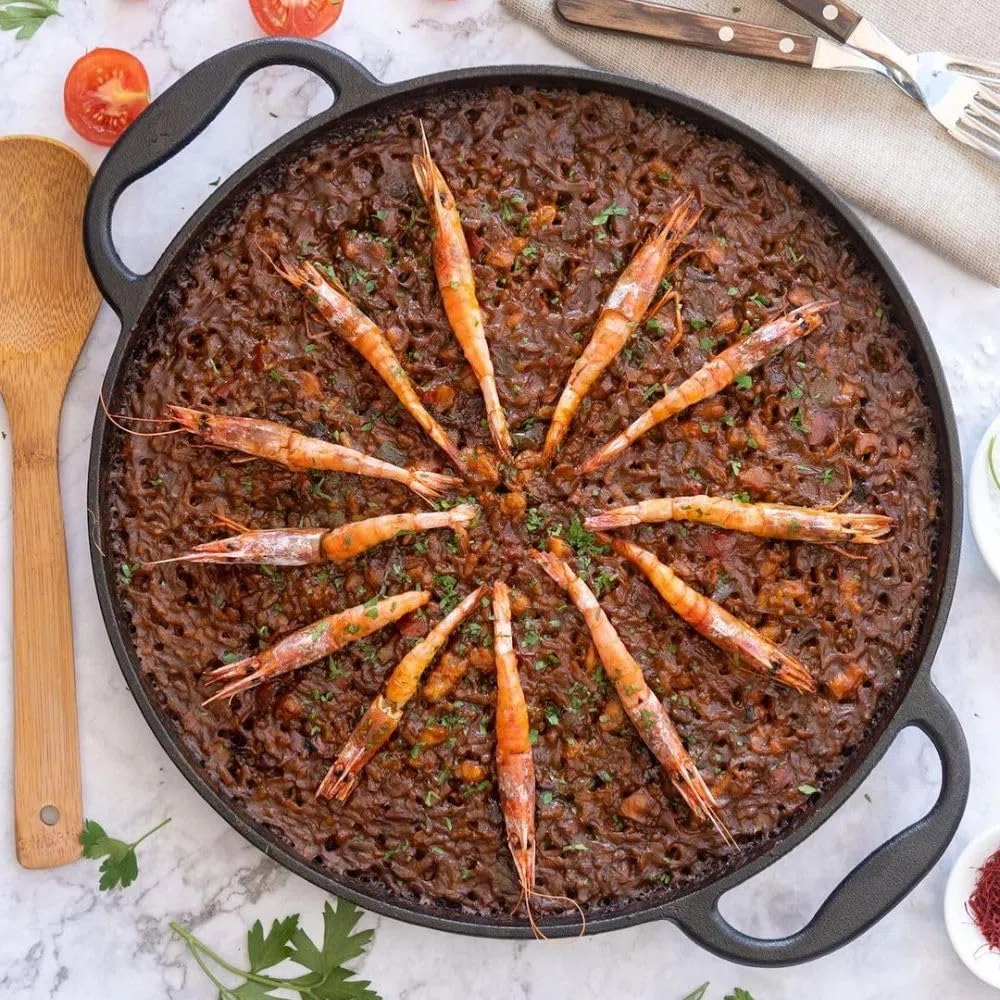 BBQ-Toro Padella tradizionale per paella per 6 persone, Ø 36 cm, in ghisa con manici, già stagionata, per barbecue, fornelli a gas ed elettrici