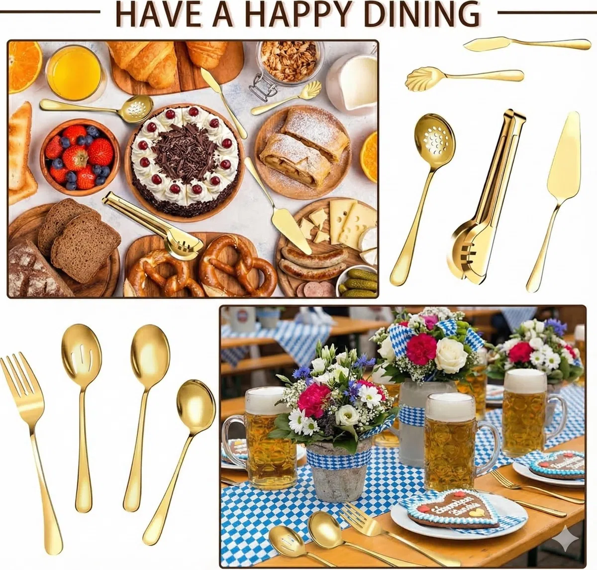 Set di 22 posate da portata in acciaio inox 304, posate a buffet dorate per matrimoni, feste e cucina, cucchiai da servizio, pinze, mestoli, paletta per torte e altro ancora, di alta qualità